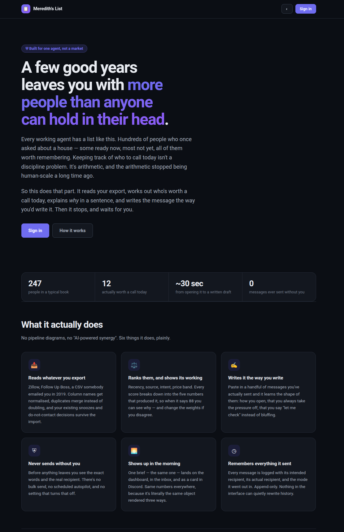Meredith’s List — landing page