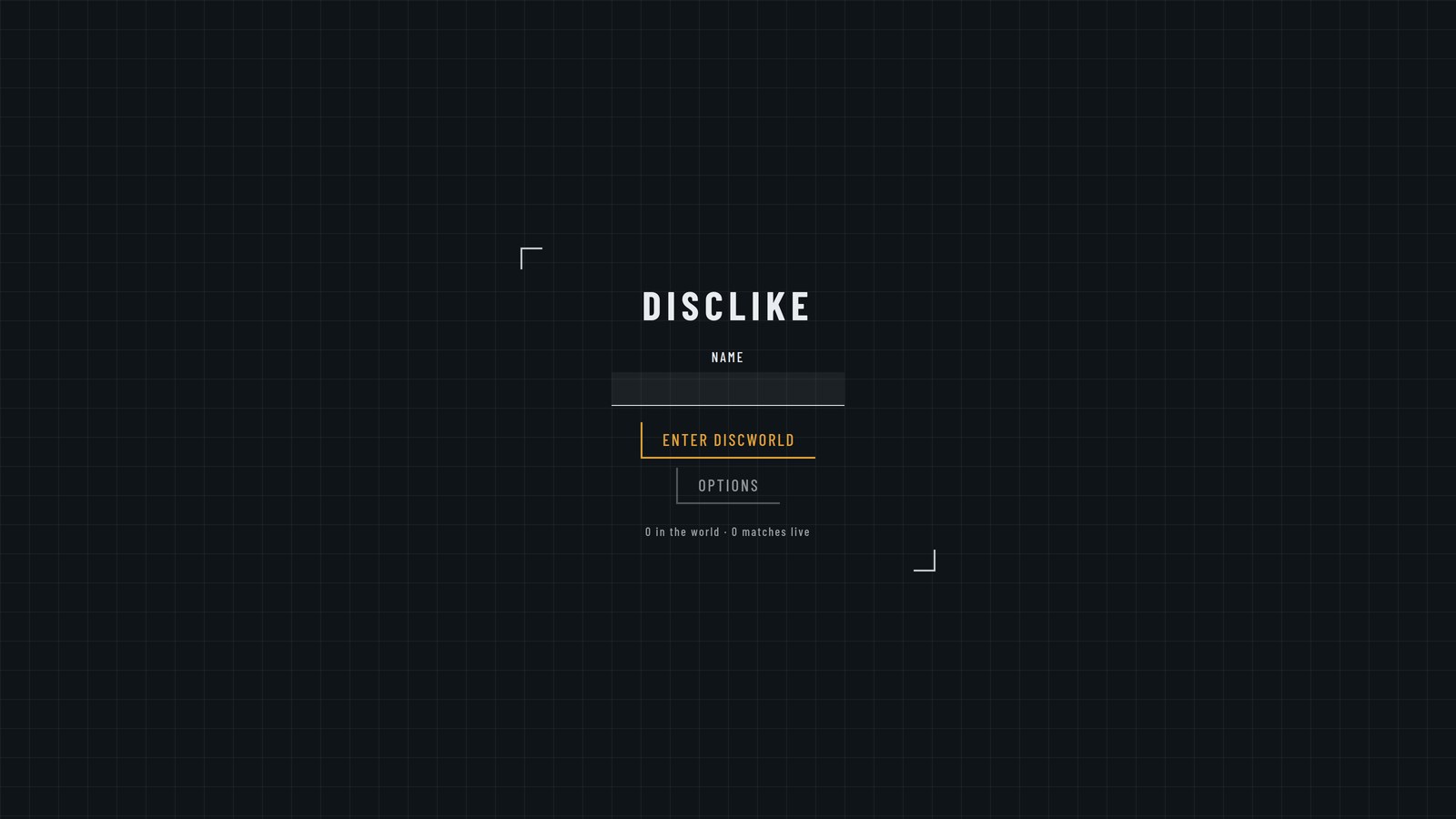 The DiscLike title screen — name entry and Enter Discworld