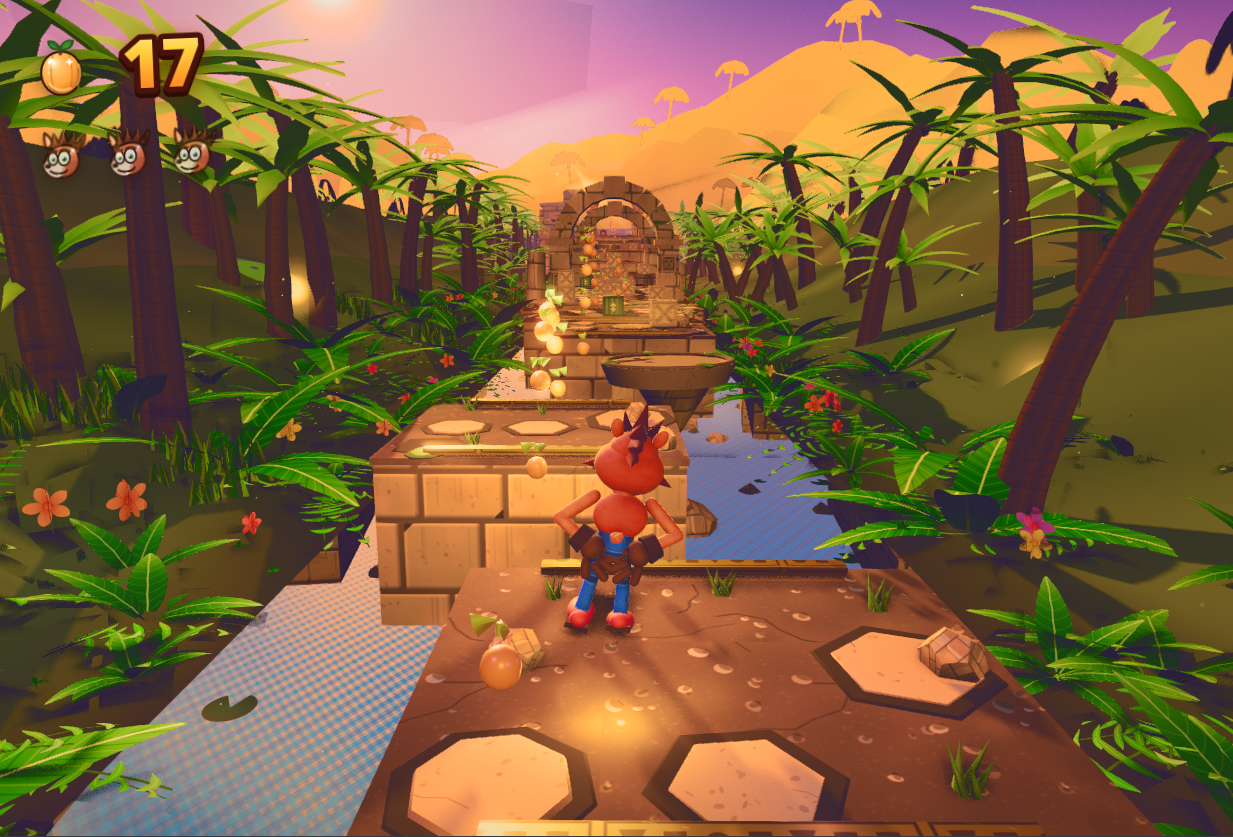 Jungle Rush gameplay — collecting fruit through jungle ruins